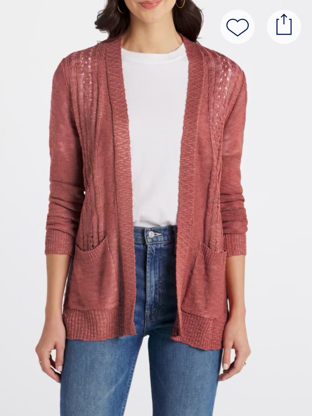 Open-Front Mauve Knit Cardigan with Pockets - Women
